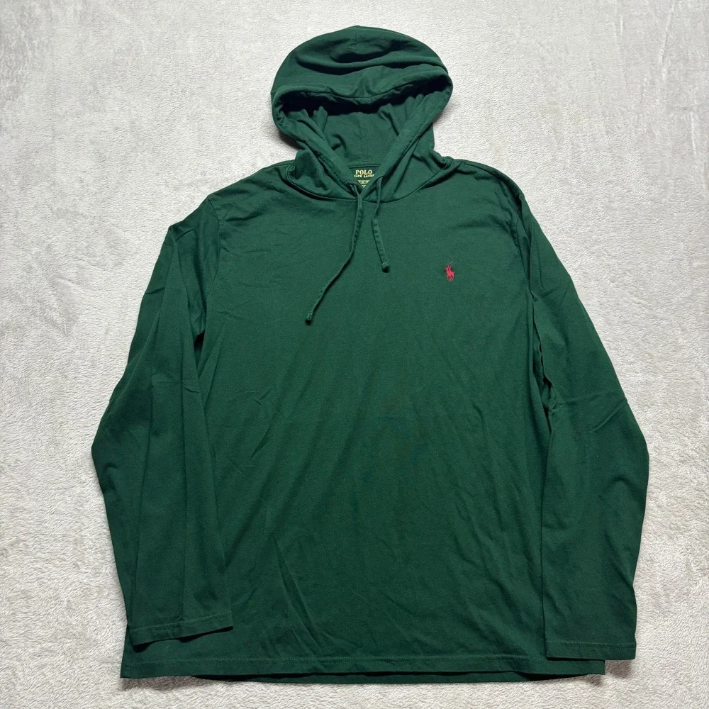 Polo Ralph Lauren‎ Mens XL Green Long Sleeve Hooded T-Shirt Pony Logo